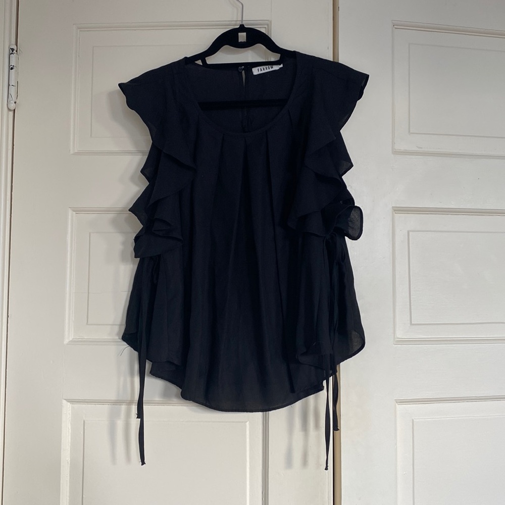 Black linen ruffle top Need Supply Large